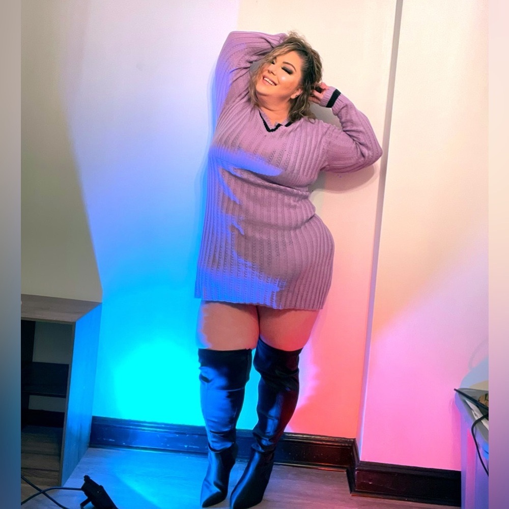 ✅ Plus Size Lavendar Cardigan Style Knit Sweater Dress